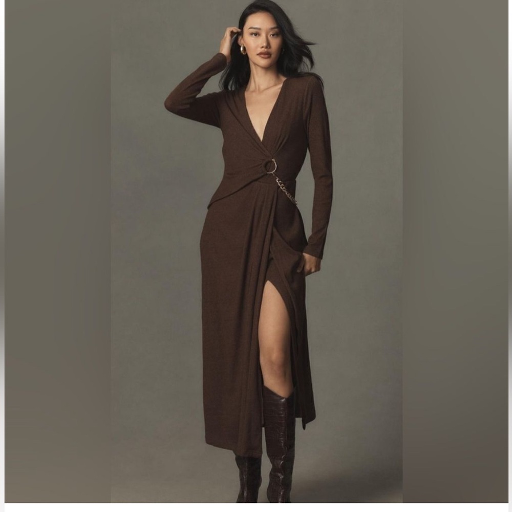 Acler "Alfred" MOCHA Midi Gold Detail Dress Size 4